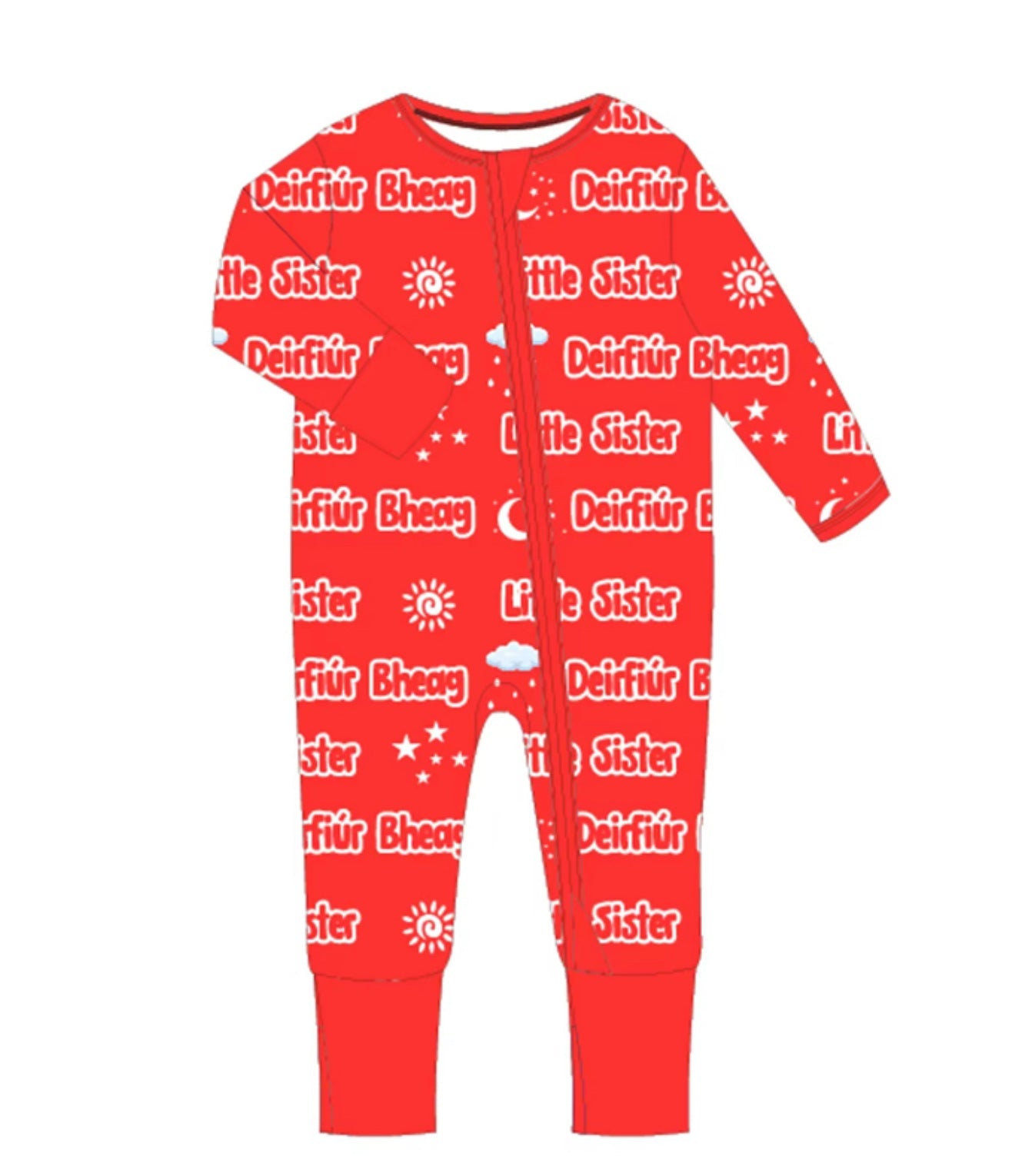 Children wearing colourful zipped sleepsuits